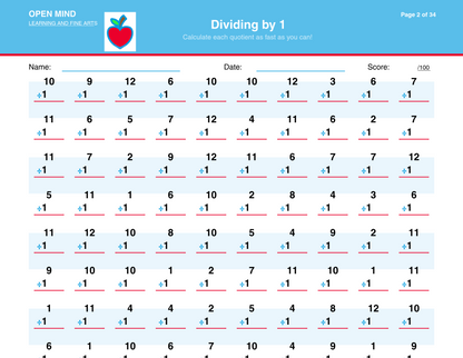 Division Mastery Drill Workbook | Divisors 1–12 | Digital Download