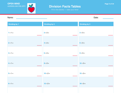 Division Mastery Drill Workbook | Divisors 1–12 | Digital Download