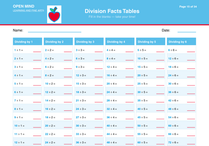 Division Mastery Drill Workbook | Divisors 1–12 | Digital Download
