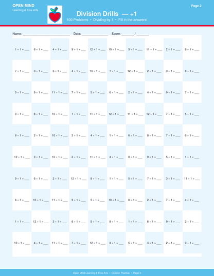 Division Mastery Workbook | Divisors 1–12