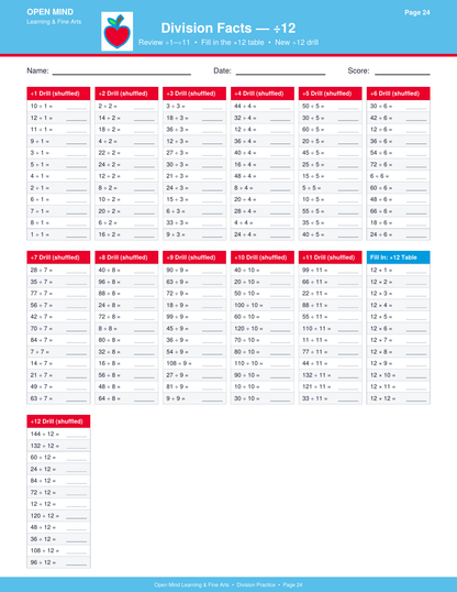 Division Mastery Workbook | Divisors 1–12