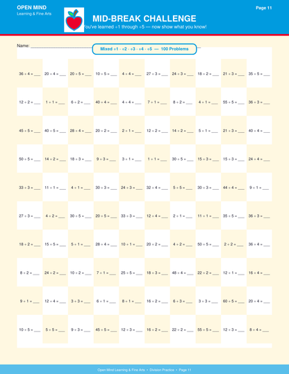 Division Mastery Workbook | Divisors 1–12