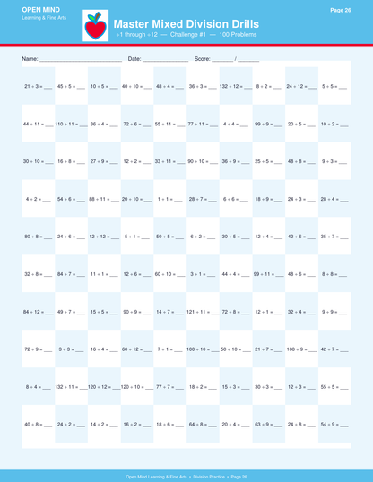 Division Mastery Workbook | Divisors 1–12