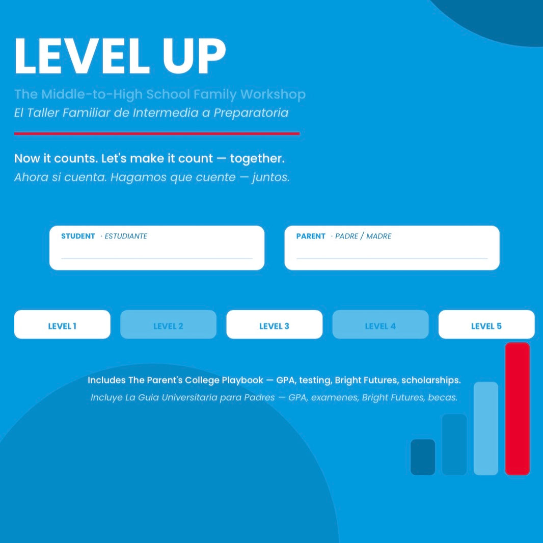 Level Up — The Middle-to-High School Family Workshop (Bilingual Digital Workbook + Parent’s College Playbook)