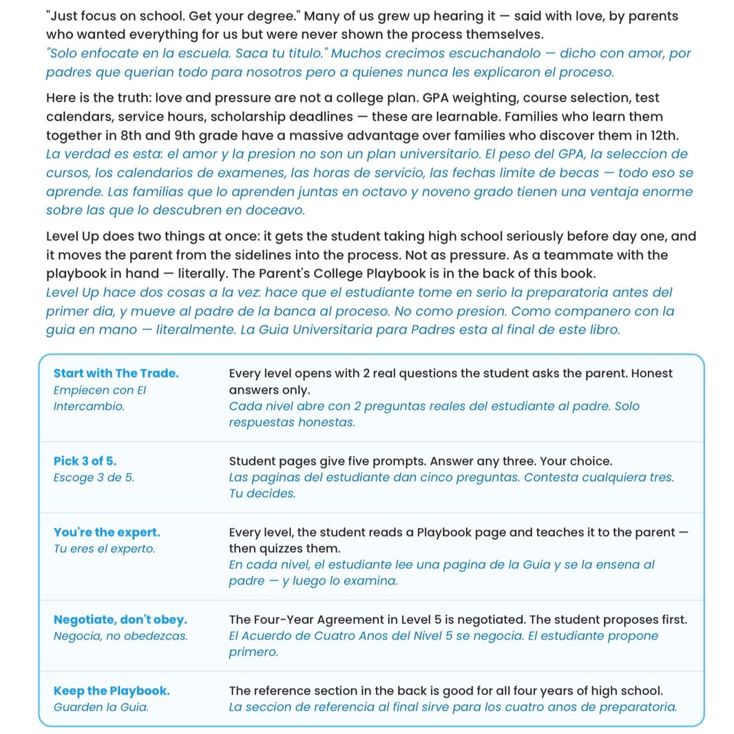 Level Up — The Middle-to-High School Family Workshop (Bilingual Digital Workbook + Parent’s College Playbook)
