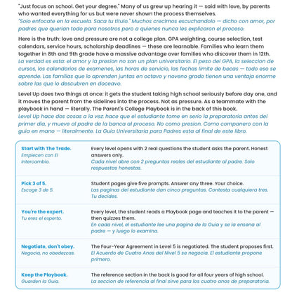 Level Up — The Middle-to-High School Family Workshop (Bilingual Digital Workbook + Parent’s College Playbook)