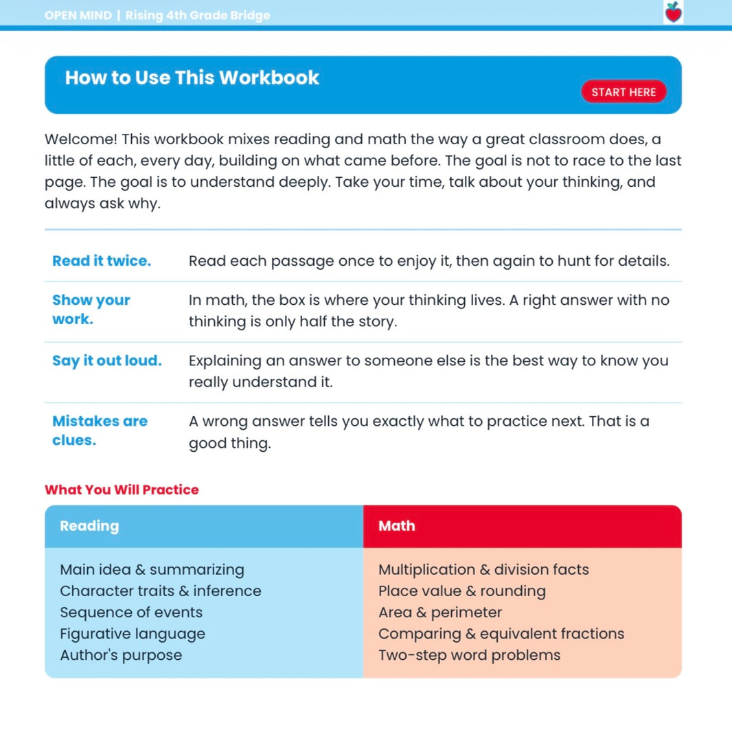 Rising 4th Grade Summer Bridge Workbook | Reading + Math | 3rd to 4th Grade | Printable PDF