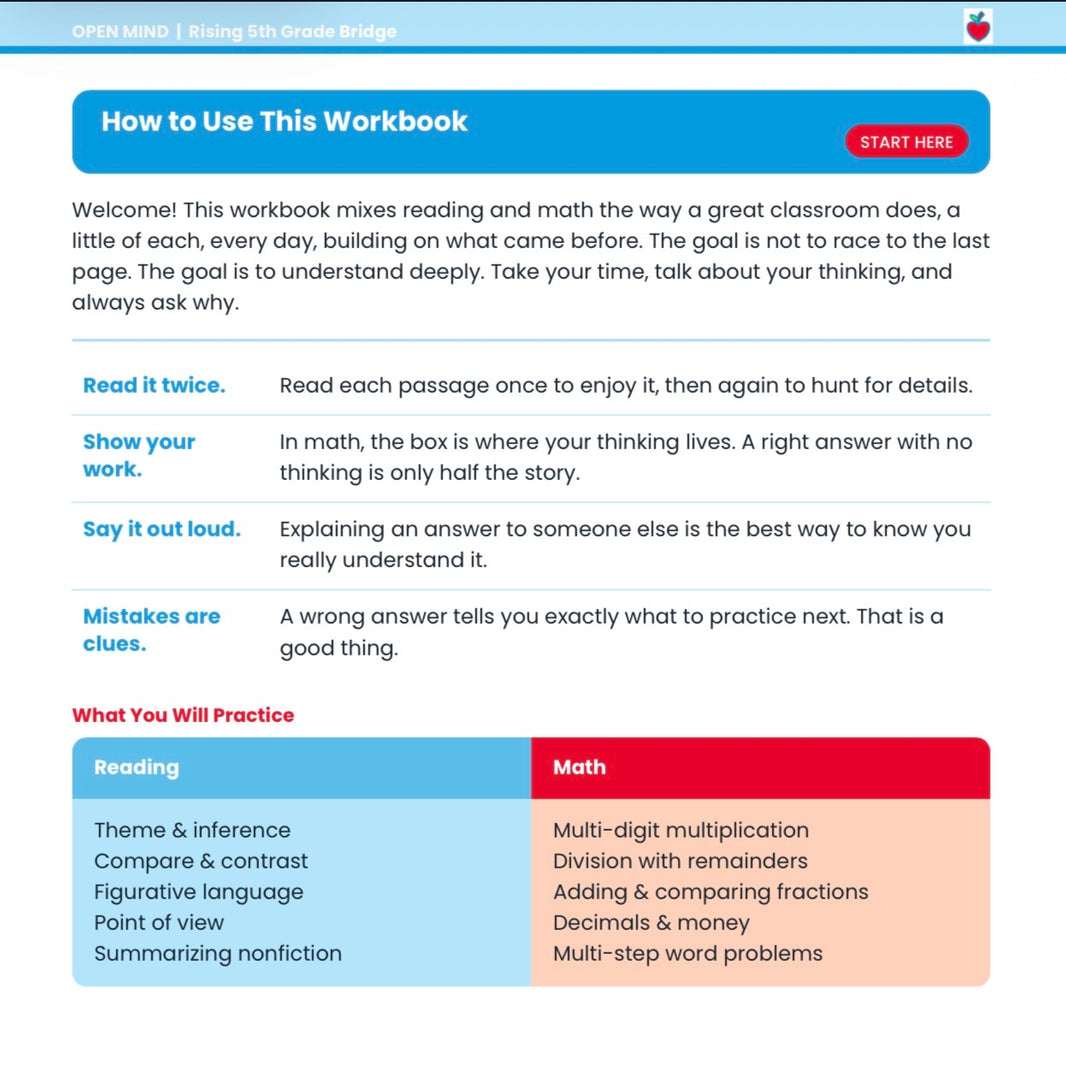 Rising 5th Grade Summer Bridge Workbook | Reading + Math | 4th to 5th Grade | Printable PDF