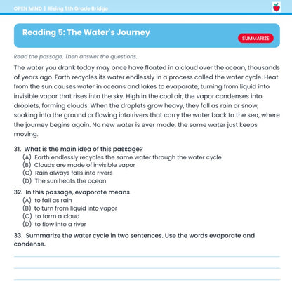 Rising 5th Grade Summer Bridge Workbook | Reading + Math | 4th to 5th Grade | Printable PDF