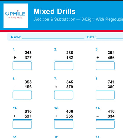 Addition & Subtraction Mastery Drill Workbook | Digital Download